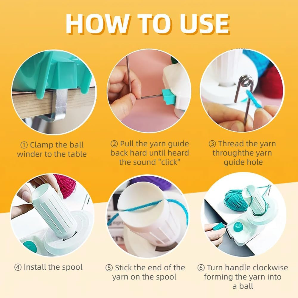 Yarn Ball Winder, Convenient Yarn Winder for Yarn,Yarn Swift and Ball Winder Combo with Easy Installation for Yarn Storage +1 Set 4 Size Pompom Maker+20 Pieces Stitch Knitting Needles+1 PCS Scissors