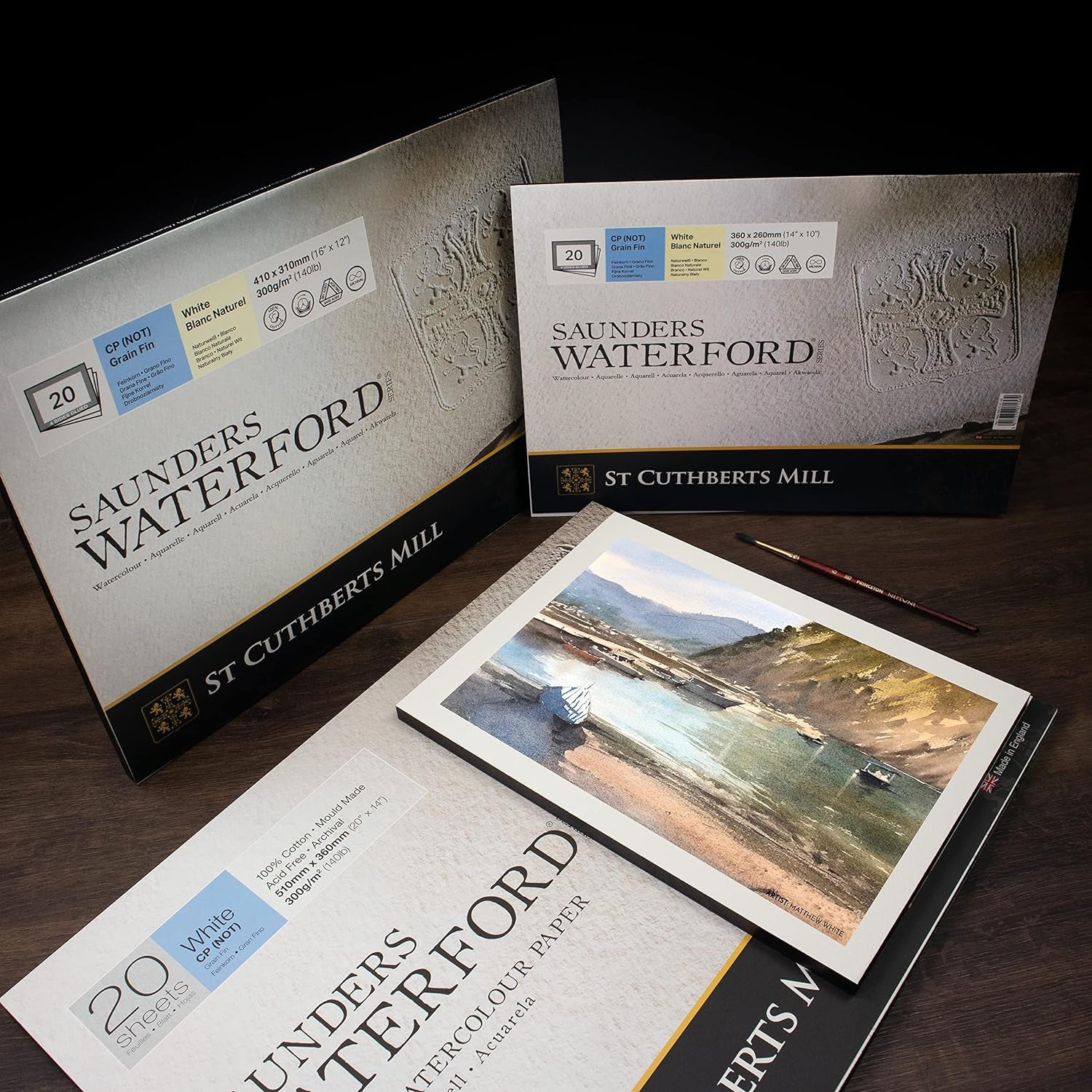 St. Cuthberts Mill  Watercolor Paper Block - 10X7-Inch White 100% Cotton Watercolor Paper - 20 Sheets of 140Lb Cold Press Watercolor Paper for Gouache Ink Acrylic Charcoal and More