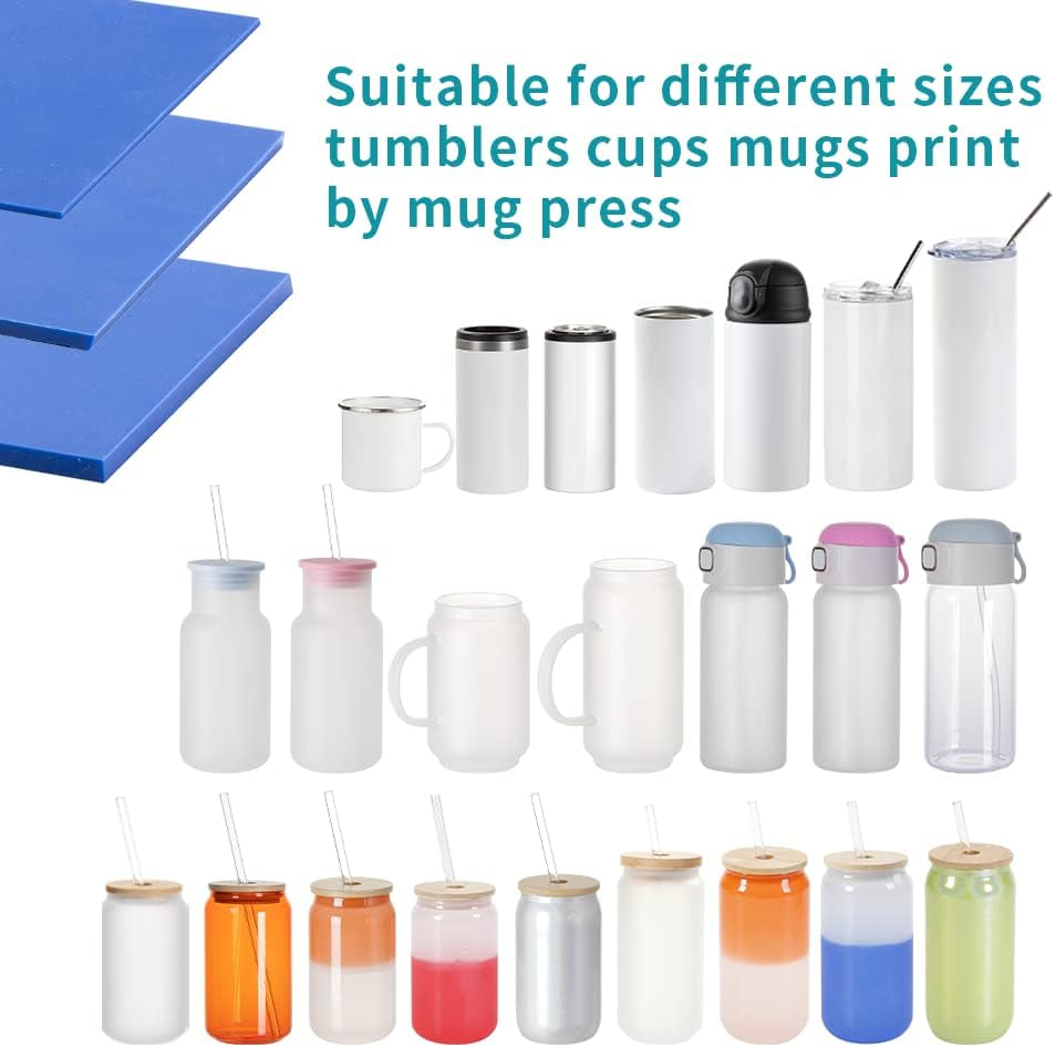 9.8 X 4.7 Inch Silicone Sublimation Mug Tumbler Wrap Blue Insert for Cricut Mug Press Accessories,3 Pieces 3 Thicknesses Suitable for Sublimation Tumblers Cups Mugs Printing