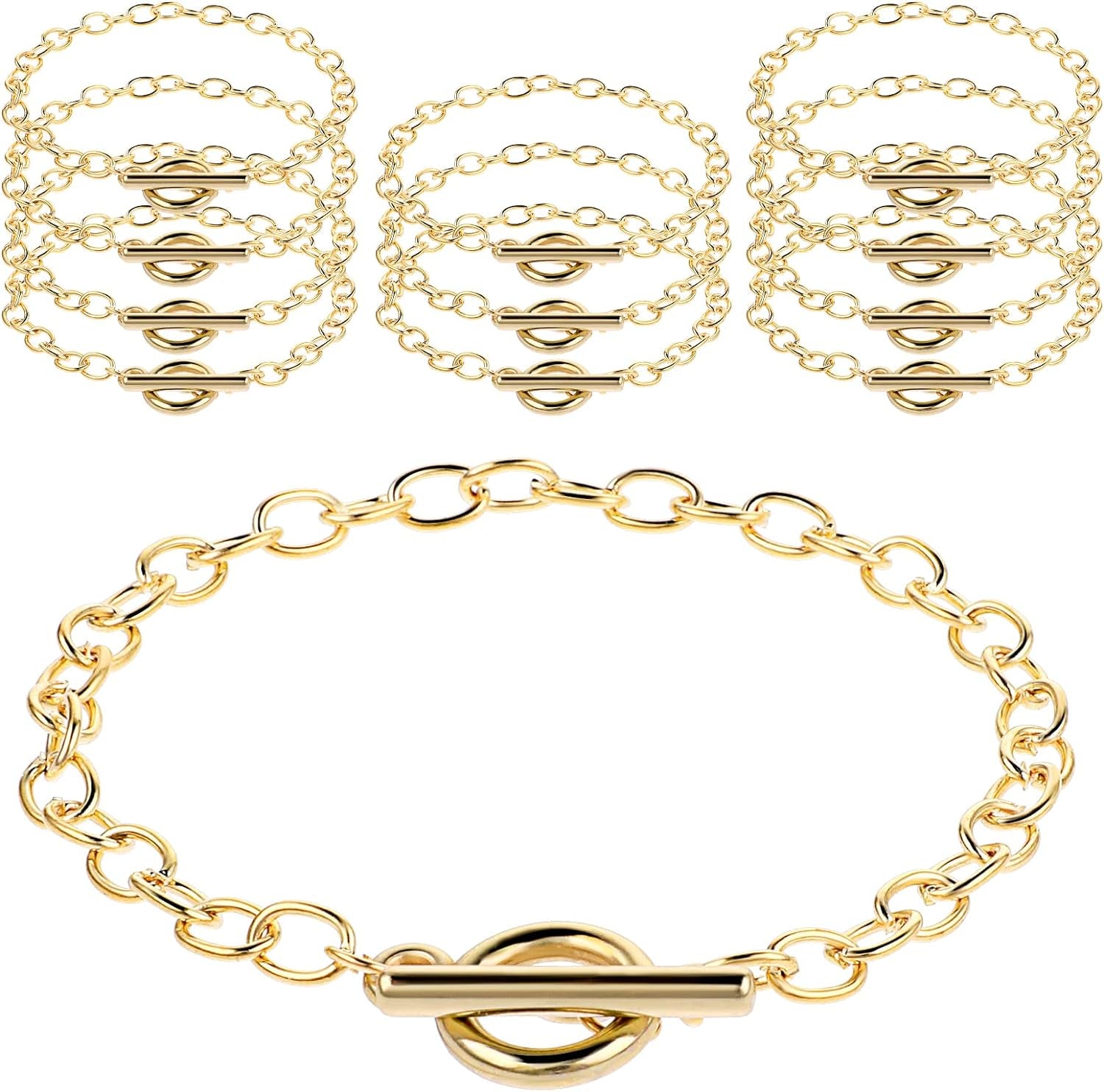 12 Pcs Bracelet Chains for Jewelry Making, Chain Bracelet for Women, Link Chain Bracelets with OT Toggle Clasp, Charm Bracelets for Jewelry Making (Gold)