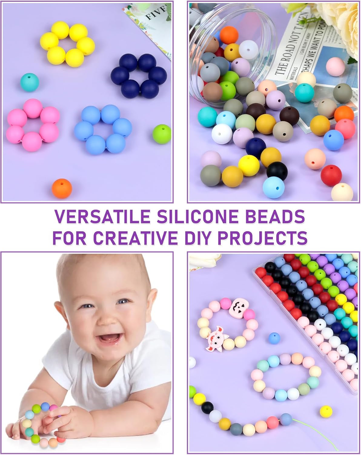 150PCS  Silicone Beads, 30 Colors 15Mm Silicone Beads Bulk for Keychain Making,Focal Beads Rubber round Bulk Beads Mixed Color Silicone Beads for DIY Crafts Making