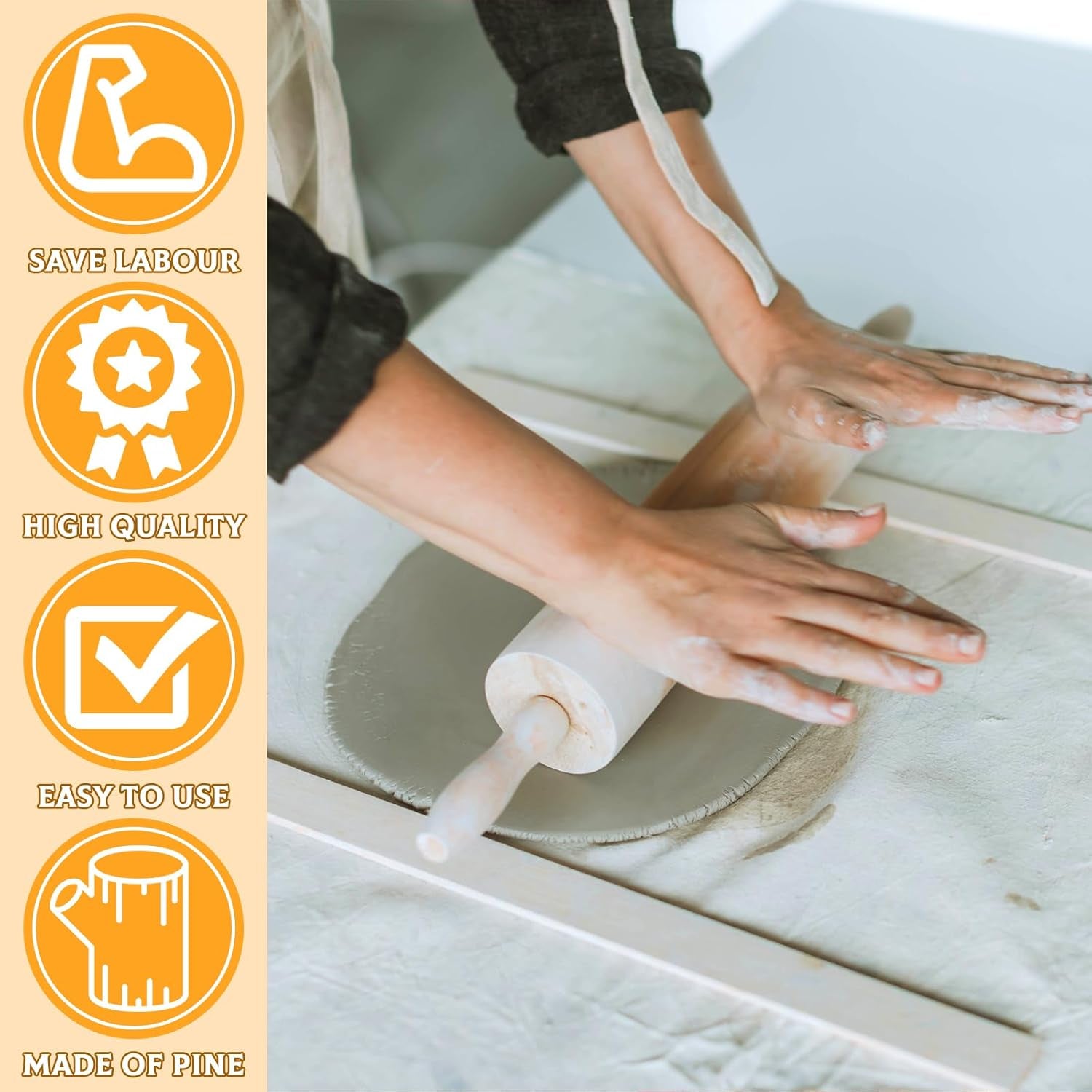10 Pieces 5 Size Rolling Mud Stick Guide, Clay Rolling Pin Guides, Wooden Slab Roller Guides for Clay, Pottery Tools Clay Tools for Pottery Teaching, Polymer Clay Thickness 3, 5, 7, 10, 12 Mm