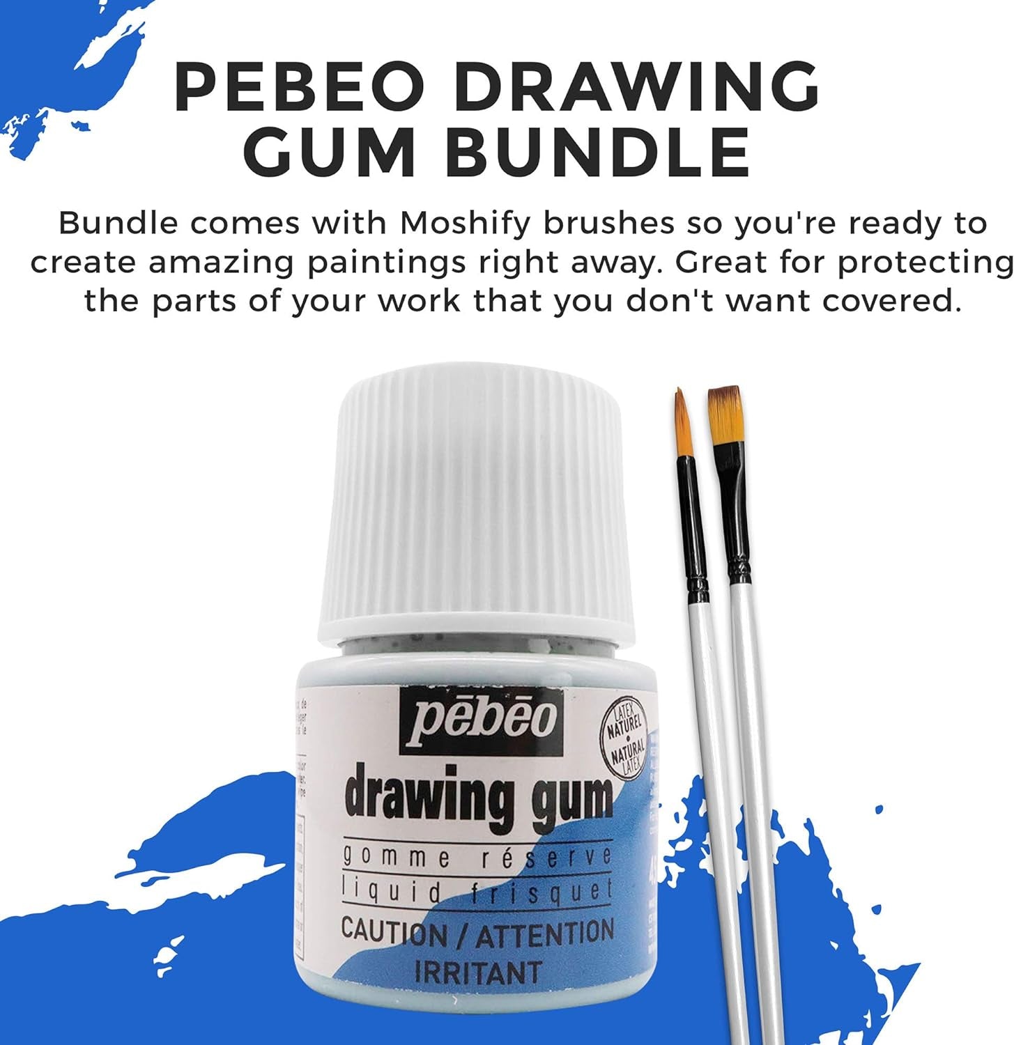 Pebeo Drawing Gum Made in France - Masking Fluid for Watercolor Painting and Various Art Projects - Bundled with  Applicator Brush Set