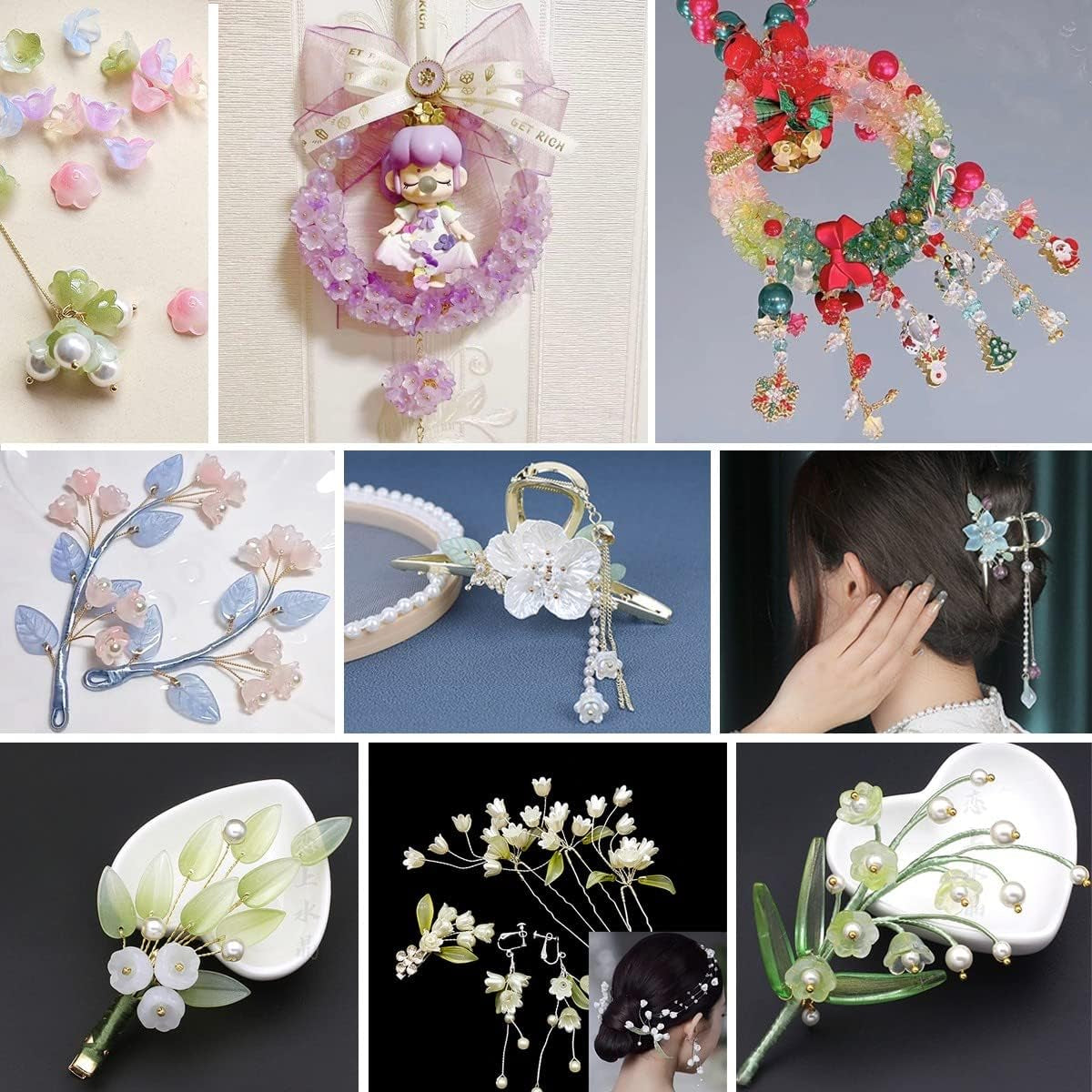 100Pcs Glass Bellflower Beads for Jewelry Making Mixed Color Trumpet Flower Beads Gradient Clear Cute Beads for Bracelets Making Aesthetic Beads Charms for DIY Necklace Decoration Gifts