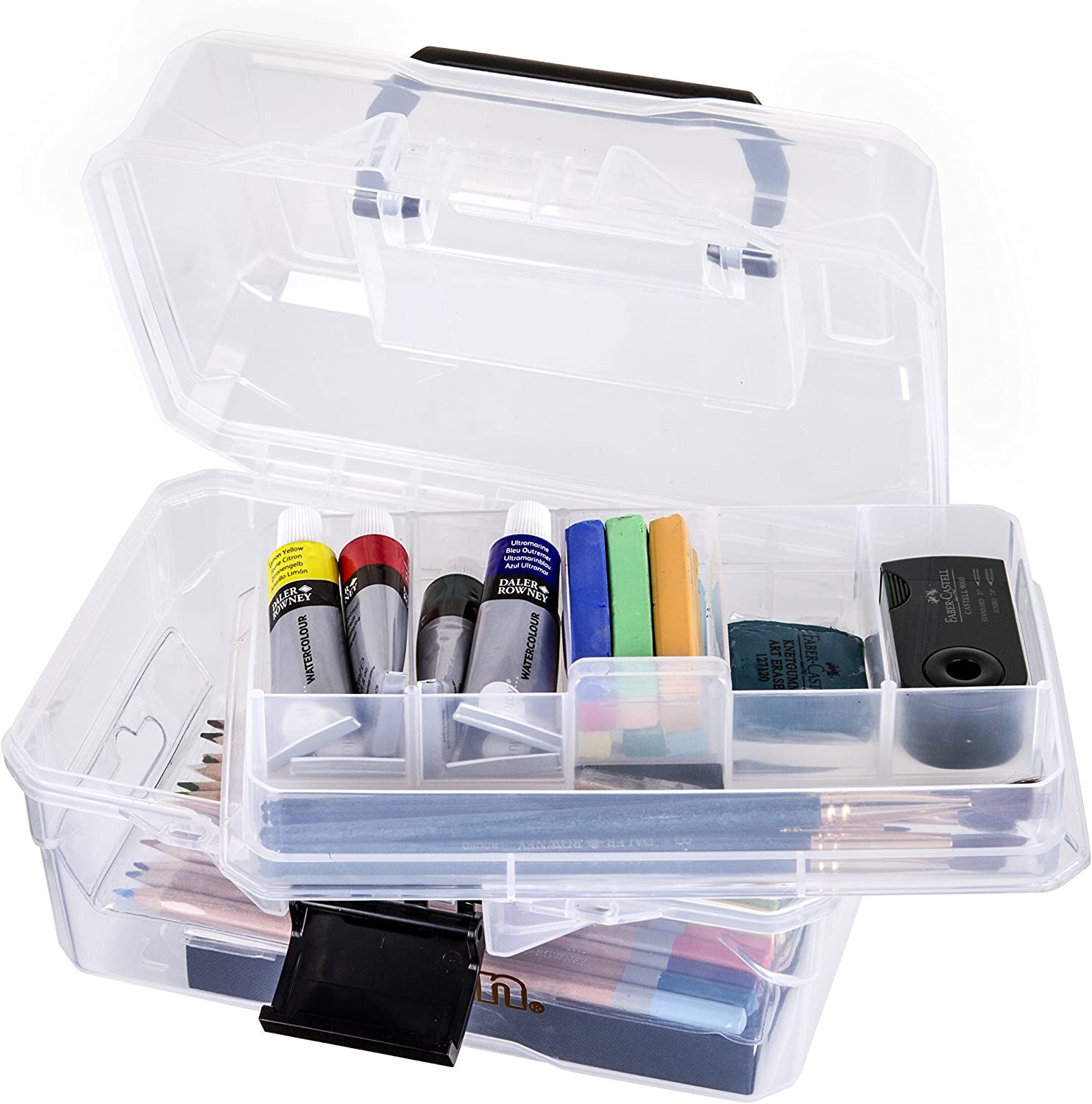 6890AG Small Project Box, Portable Art &amp; Craft Organizer with Lift-Out Tray, [1] Plastic Storage Case, Clear