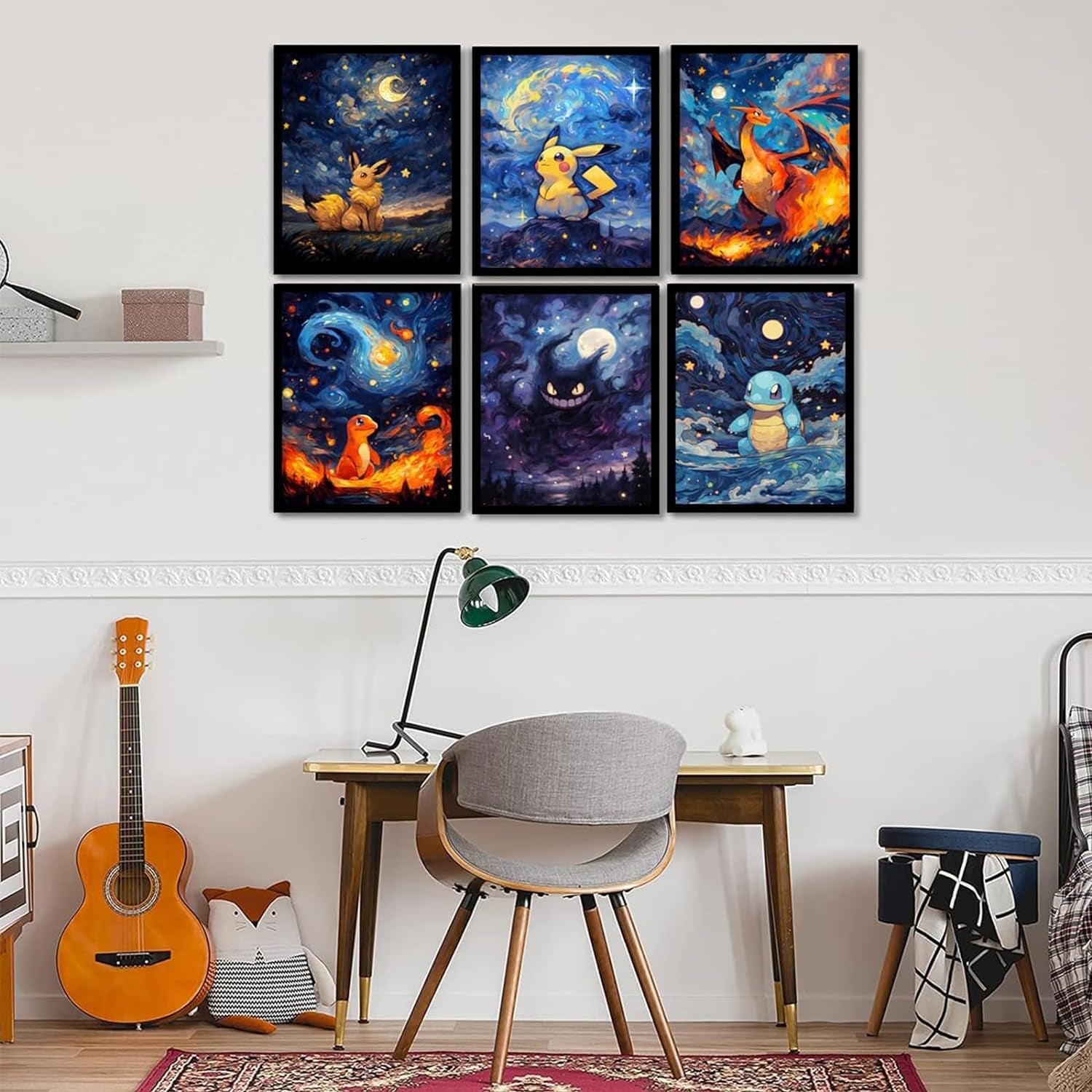 6 Pack Anime Diamond Painting Kits for Adults, Starry Night 5D DIY Full Drill Beginners Cartoon Diamond Art Kits for Anime Lovers Room Bedroom Living Room Bathroom Wall Decor 12X16 Inch