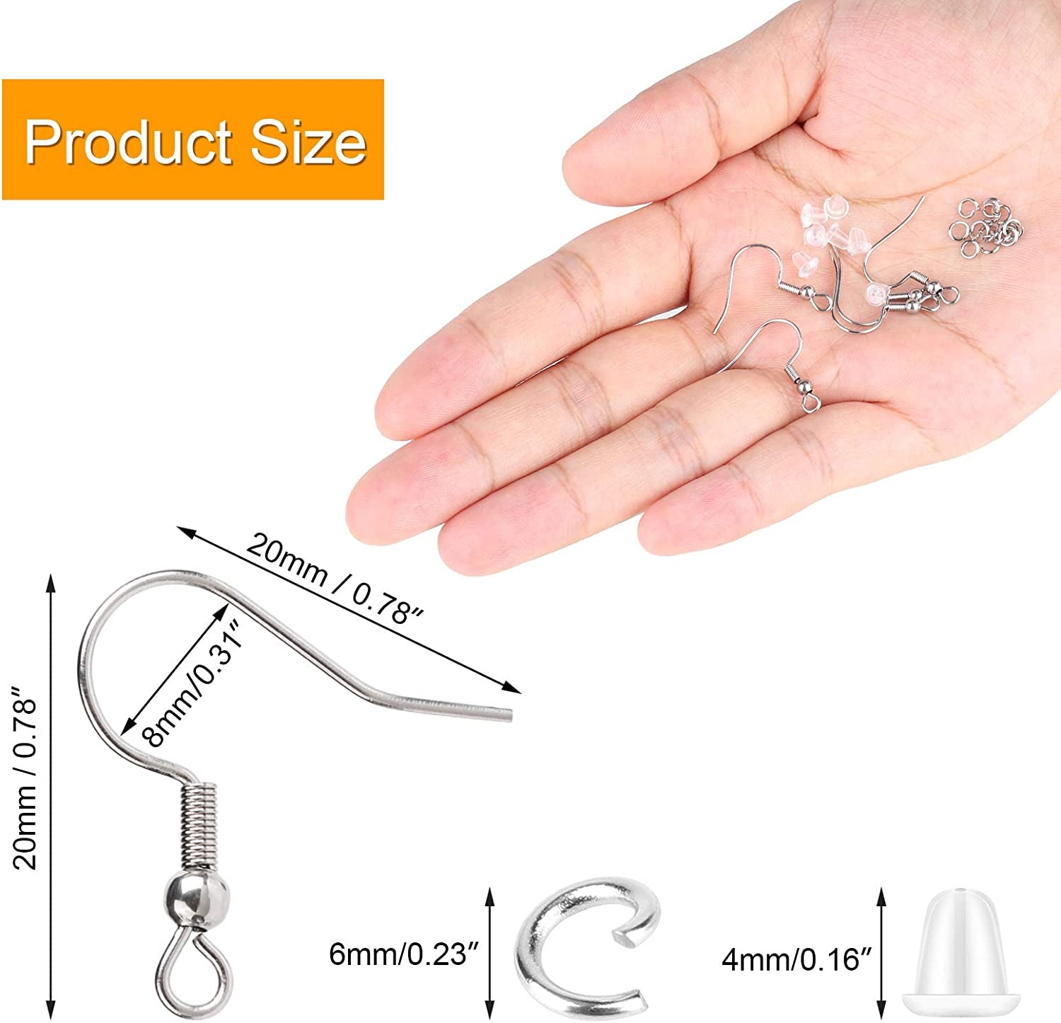 Stainless Steel Earring Hooks French Ear Wire, 600Pcs Earring Making Findings Parts Jewels DIY Supplies Kits, with Silicone Earring Backs Stoppers & Open Jump Ring
