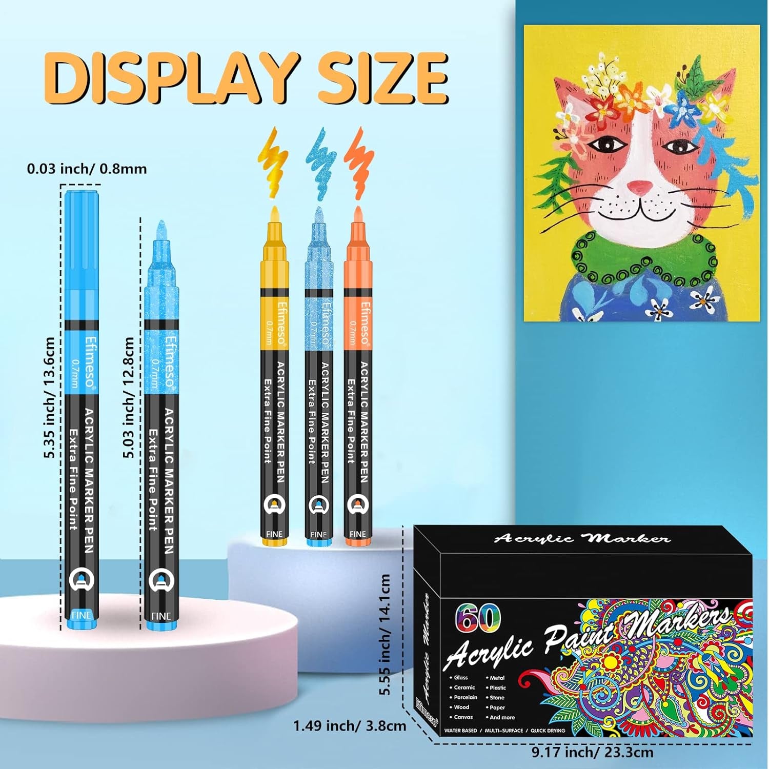 Acrylic Paint Pens, 60 Colors Acrylic Paint Marker, 0.7Mm Extra Fine Paint Pens for Canvas, Rock Painting, Wood, Glass, Metal, Ceramic, Stone
