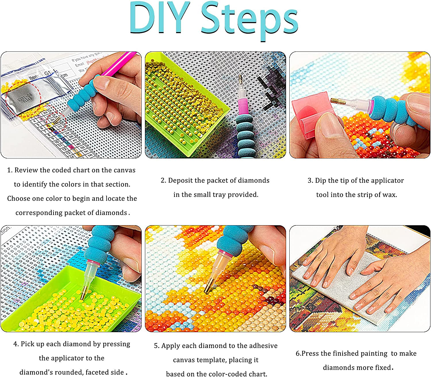 6 Pack Diamond Painting Kits - 5D Diamond Art Kits Full Drill Diamond Painting Kits for Adults Kids Beginners, DIY Butterfly Hummingbird Flowers Diamond Painting Packs Home Wall Decor 11.8X15.7Inch