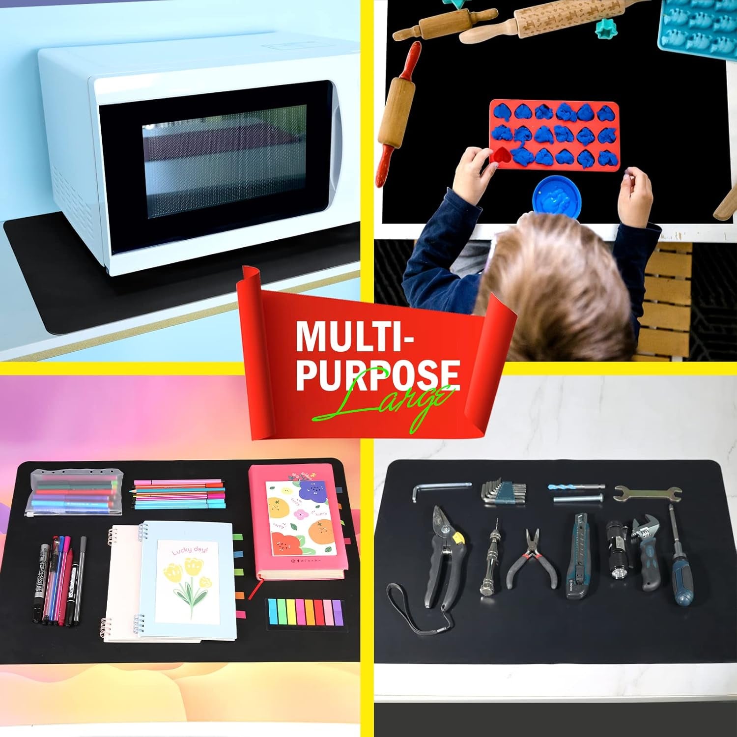 Large Silicone Mat for Crafts, Black Silicone Mat for Resin Molds, Play Dough Mat, Silicone Mat for UV Resin, Epoxy Resin, Clay Paint DIY Arts Crafts, 23.4"×15.6", Medium Thickness 0.75MM