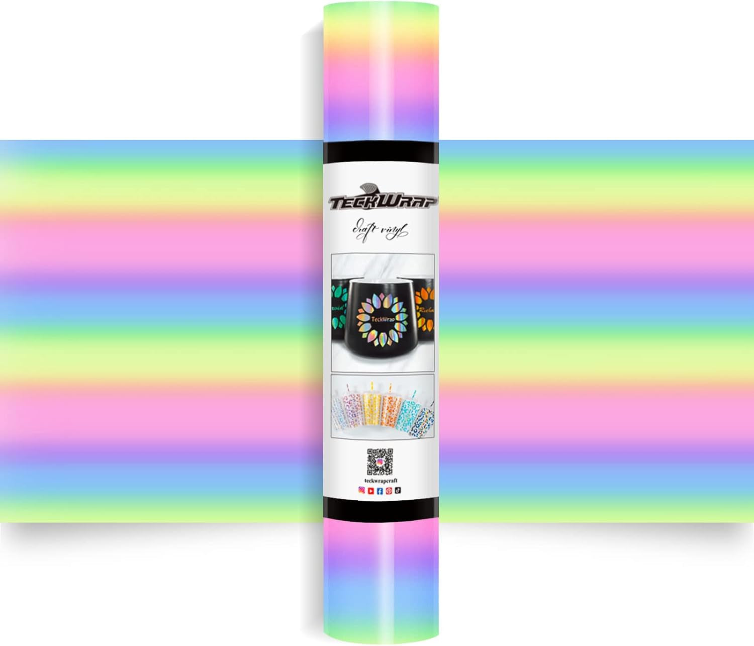 Holographic Vinyl Glossy Candy Color Adhesive Vinyl for Craft Cutter 12" X 5Ft, Pastel Rainbow