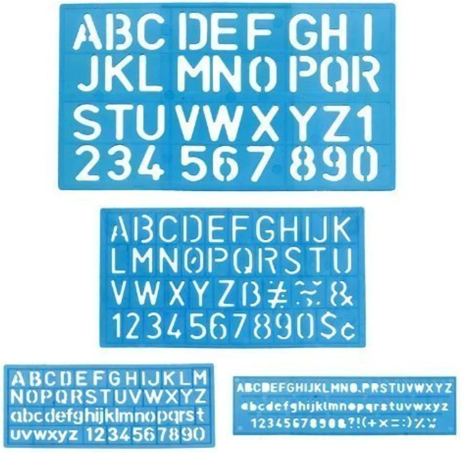 BAZIC Letter Stencil Sets, Sizes 8 10 20 30 Mm, Letters Number Mathematics Sign, Clear Plastic Stencils, Assorted Color May Vary