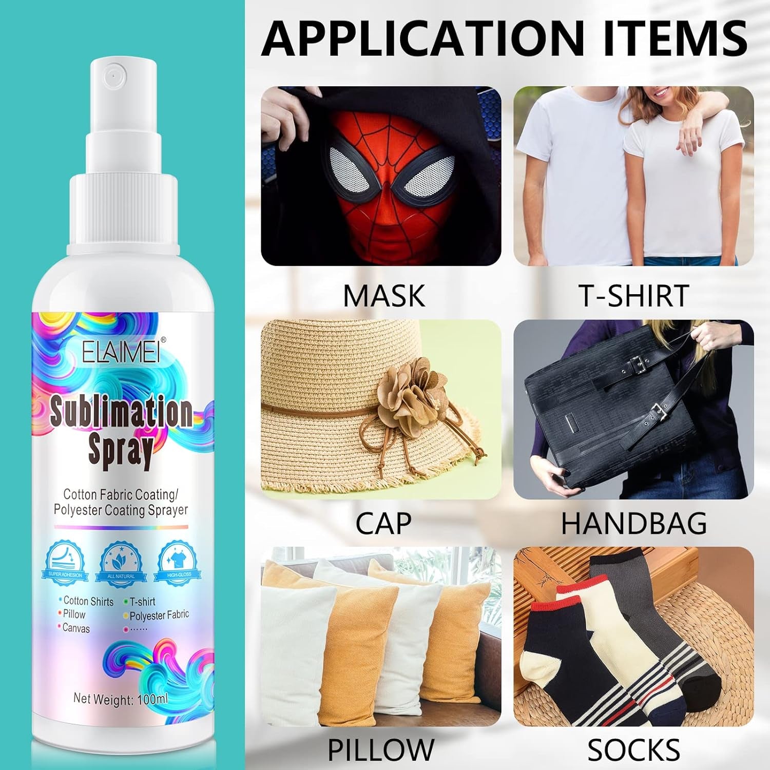 2X100Ml Sublimation Spray, Sublimation Coating Spray for All Fabric, Including 100% Cotton, Polyester, Carton, Tote Bag, Pillows, Mugs, Canvas, Quick Dry & Super Adhesion, High Gloss Vibrant Color