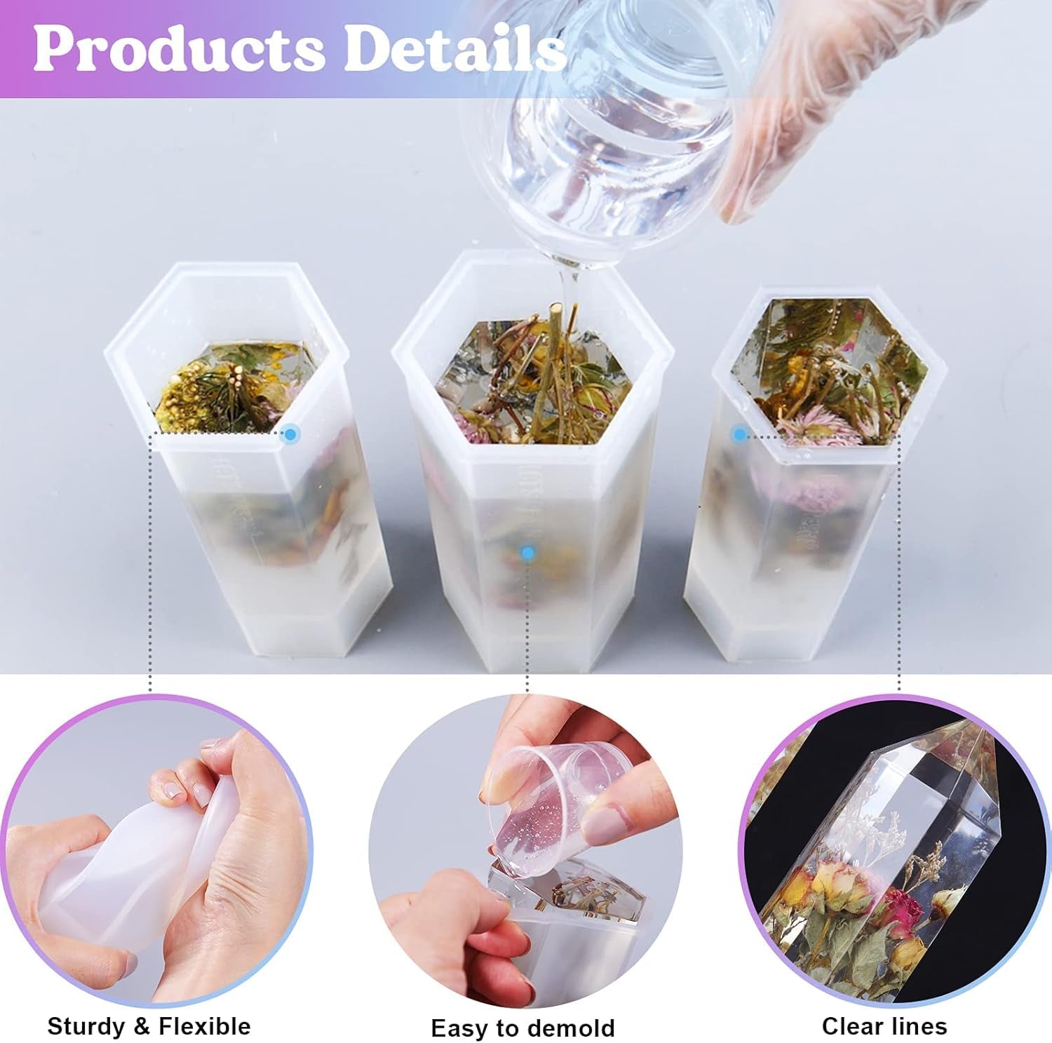 Crystal Tower Resin Molds, Large Point Silicone Molds for Resin, 3 Different Sizes Epoxy Resin Molds for DIY Flower Preservation, Faux Quartz Healing Crystal, Home Decors