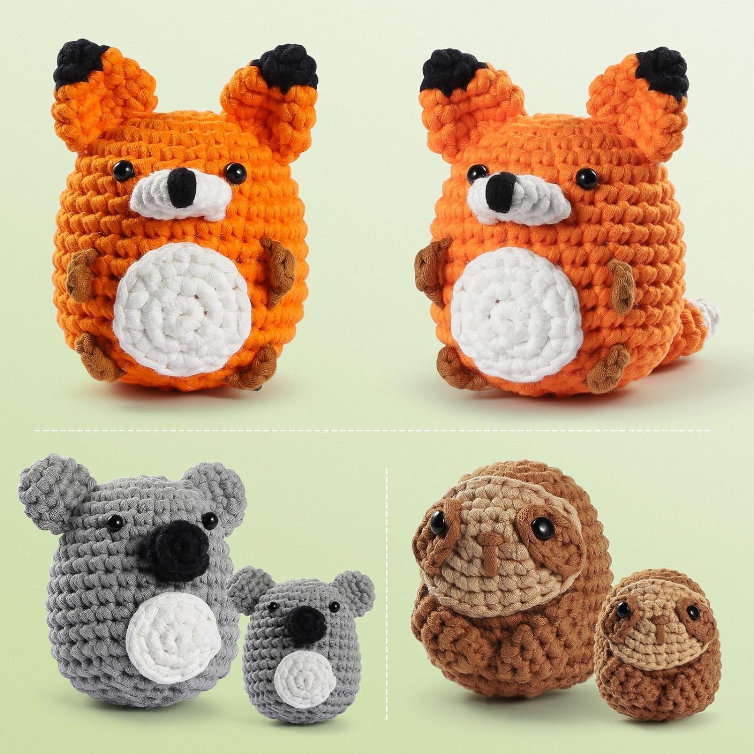 Crochet Kit for Beginners, 4PCS Crochet Animal Kit for Adults Kids, Learn to Crochet with Step-By-Step Video with Writtern Pattern