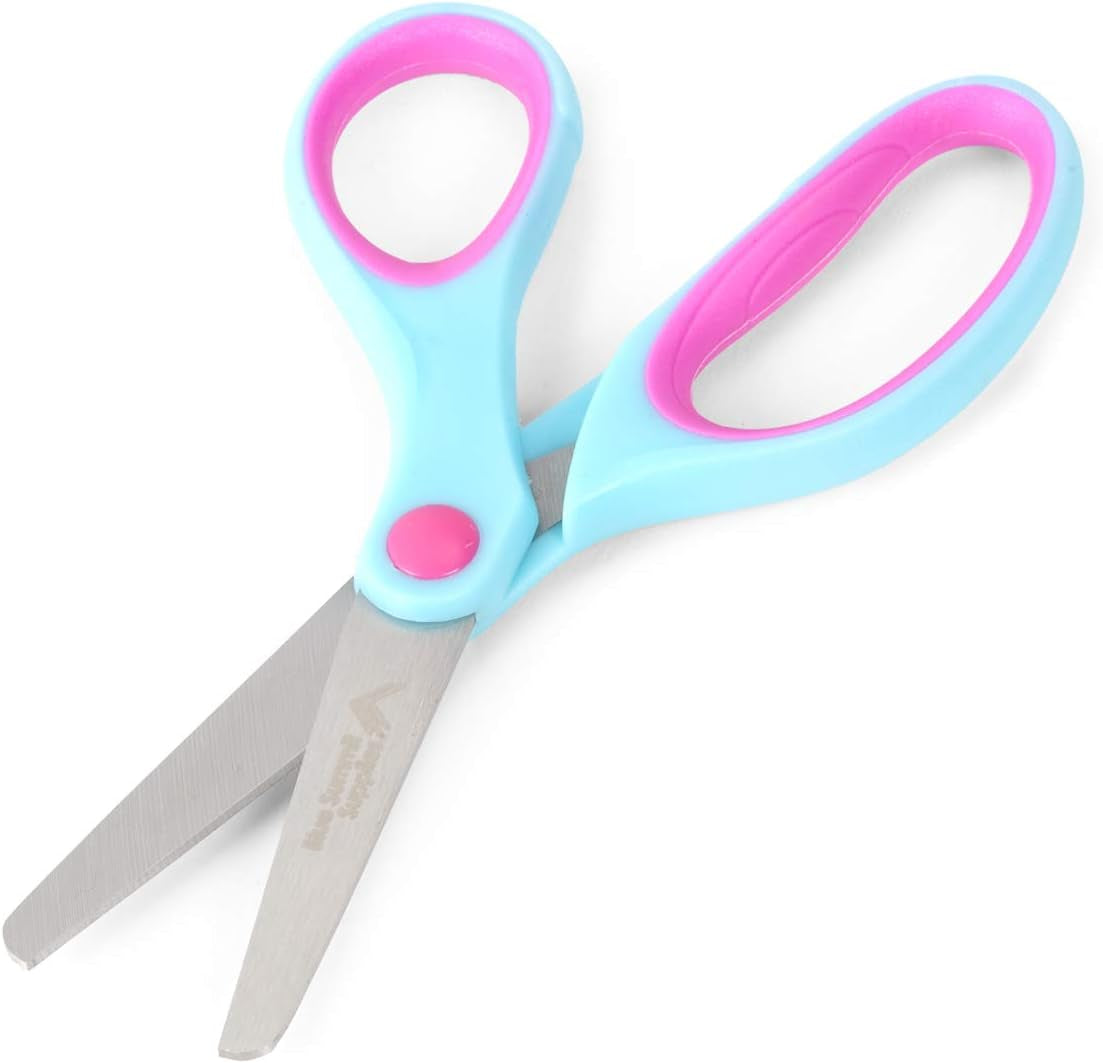 Kids Scissors, Student Scissors with Comfort Grip, Bulk Safety Scissors for School and Classrooms, Orange, Blue, and Pink Children Scissors, 12 Pack