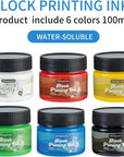 Water-Soluble Block Printing Ink, 6-Color Printmaking Ink Set for Linoleum Block, 3.5 Floz
