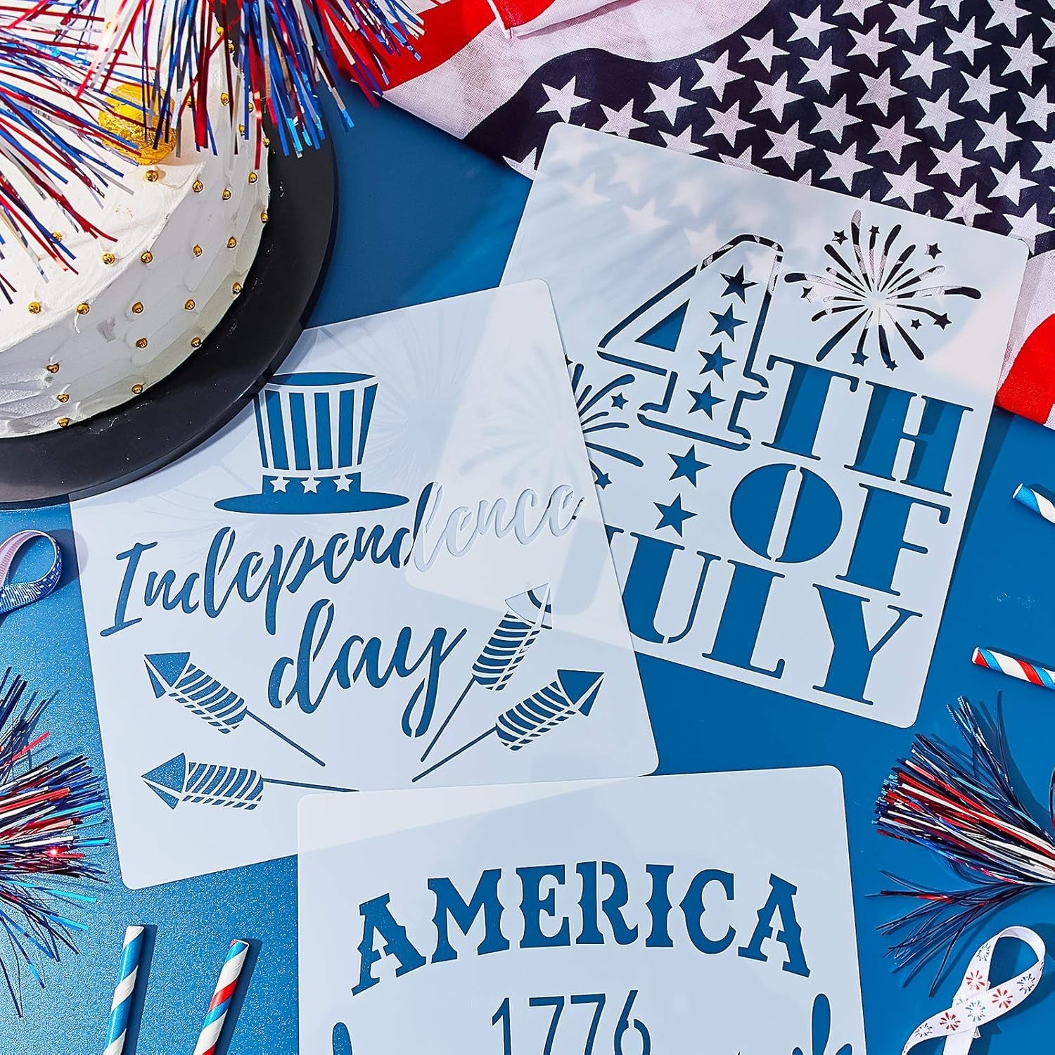 16 Pieces Happy 4Th of July Stencil Independence Day Painting Template Reusable Patriotic Drawing Stencils Include American Flag Map Star Patterns Farmhouse Stencil for Painting on Wood Paper Wall