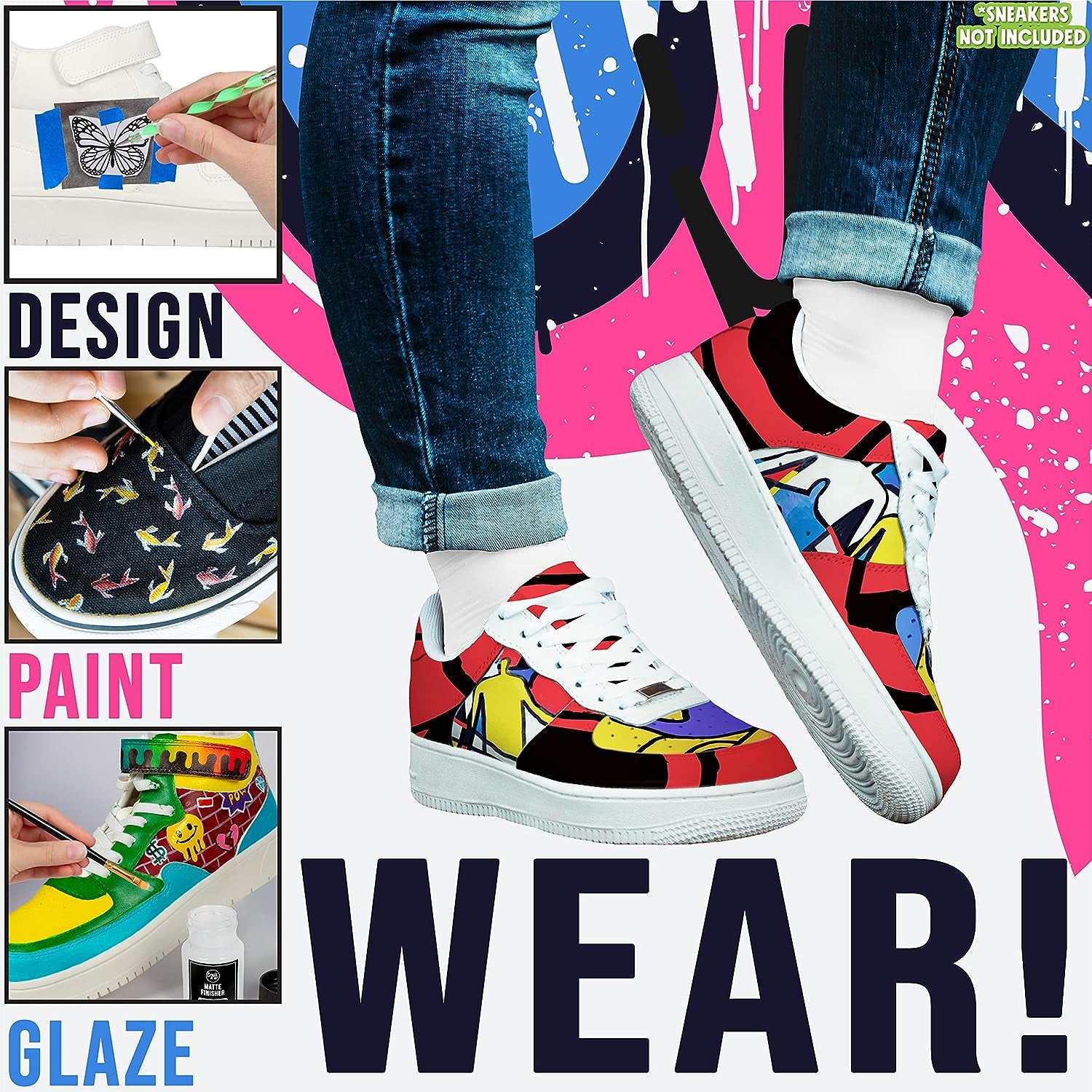 Sneaker Painting Kit Complete Shoe Paint Kit for Sneakers- Paint, Brushes, Tape & More Included- Shoe Customization Kit