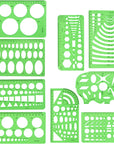 9 PCS Drawing Templates Plastic Rulers Multi-Function Measuring Rulers with French Curve Ruler,Geometric Drawings Templates Rulers Tool Set for Studying Designing and Building (Green)