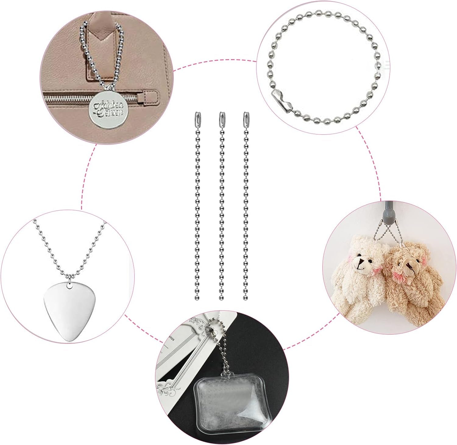 200 Pieces Ball Bead Chain 4 Inch Adjustable Metal Ball Chains 2.4Mm Beaded Chains with Connectors Keychain Dog Tag Chains for Jewelry Making, DIY Craft Projects, Silver