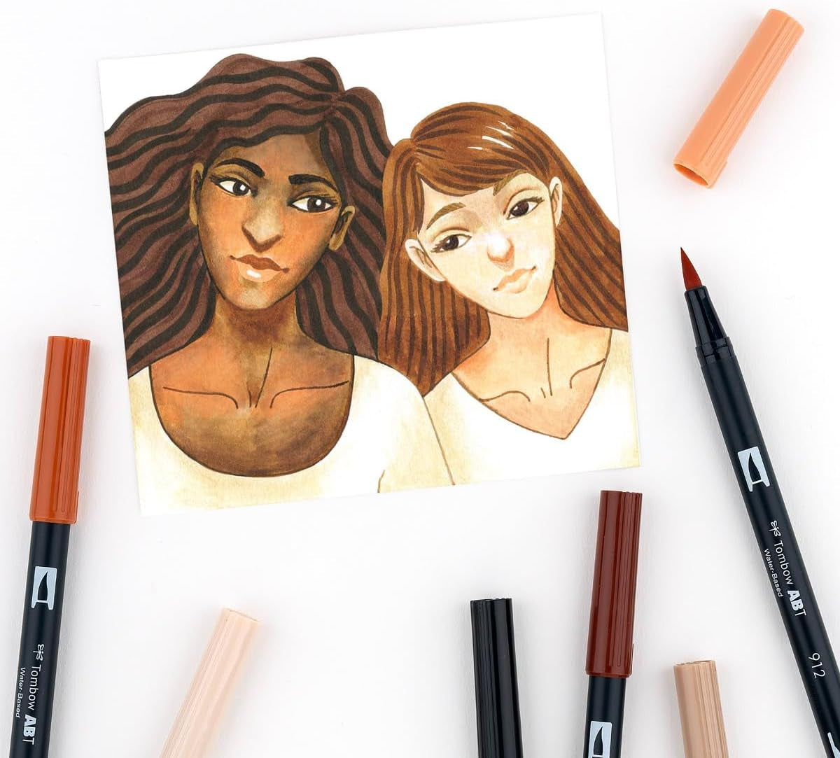 56236 Dual Brush Pen Art Markers, Portrait, 6-Pack. Blendable, Brush and Fine Tip Markers