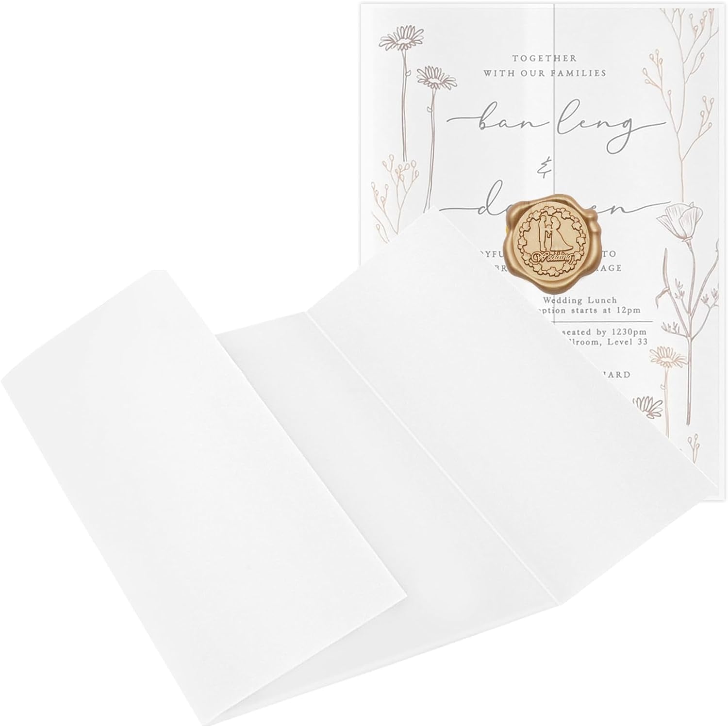 50 Pack Luxury Pre-Folded Vellum Jackets for 5X7 Invitations, Semi-Clear 115GSM Vellum Paper 5X7 Jackets for Wedding Invitations Wraps