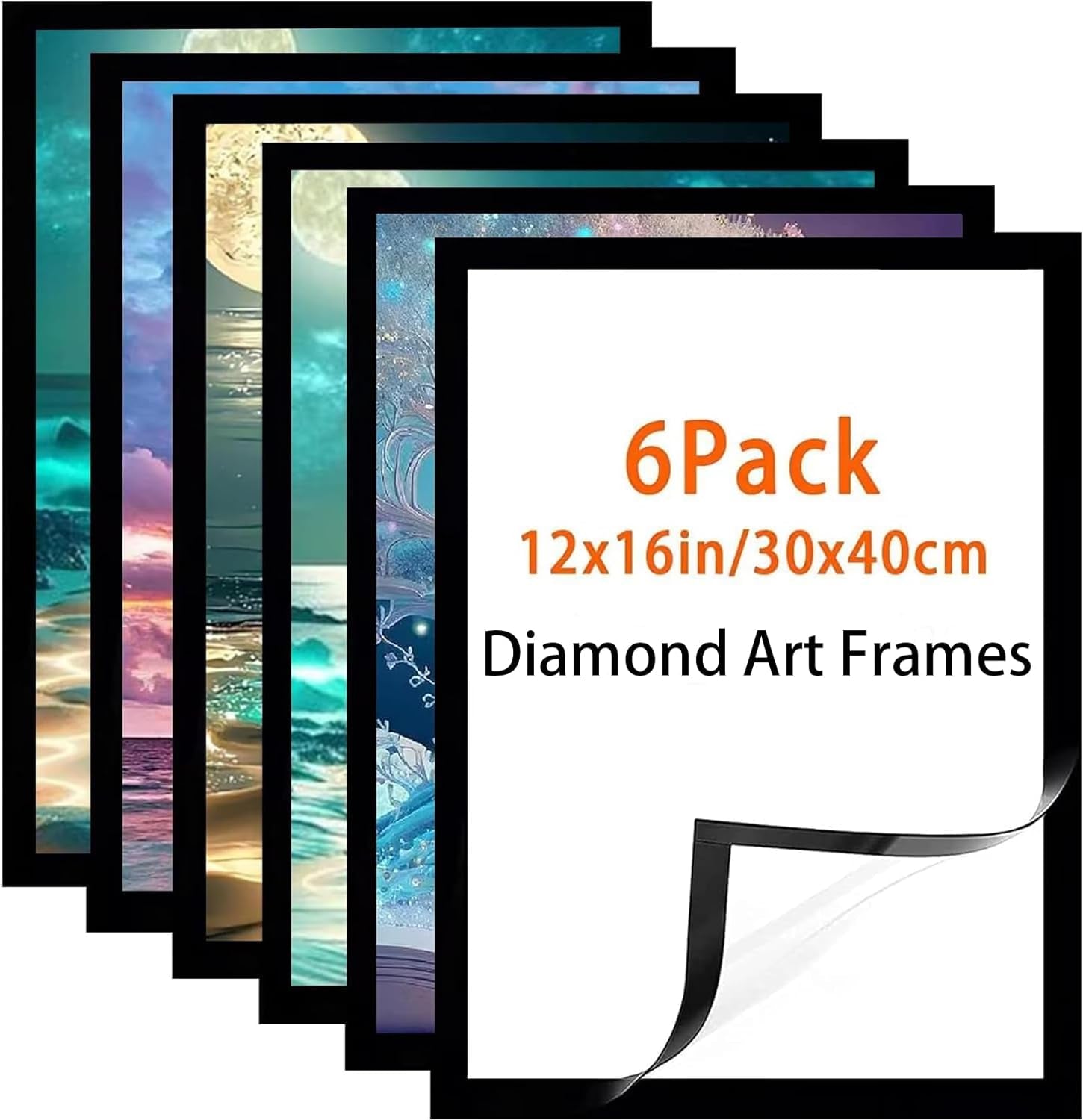 Diamond Art Frame 12X16 Inch - Diamond Frames 30X40 Cm Painting Suitable for 10X14Inch Picture, Diamond Frames Magnetic Self-Adhesive,Suitabble Frames Painting for Wall Window Door - 6 Pack (Black)