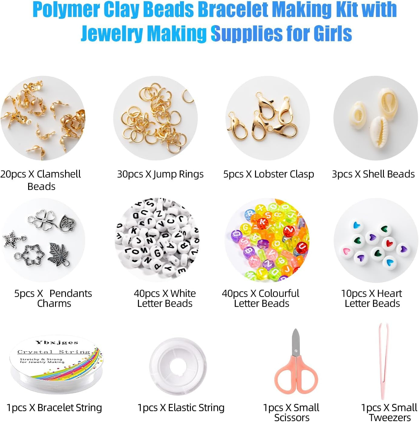 Clay Beads Bracelet Making Kit, 3800Pcs Polymer Flat Beads for Jewelry Making Heishi Beads for Friendship Bracelet Kit with Charm Kit for DIY Crafts Gifts for Girls Age 6-12