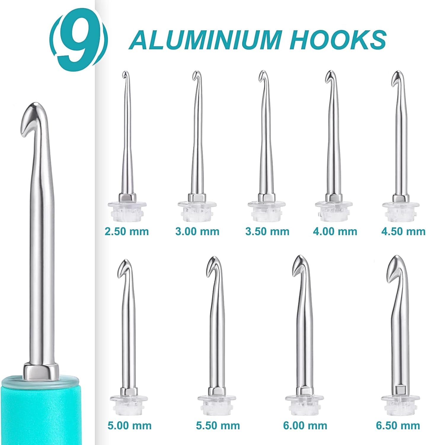 Counting Crochet Hook Set, Ergonomic Crochet Hooks with Led and Digital Stitch Counter, Crochet Kit with 9 Interchangeable Crochet Needle for Crocheting and Knitting