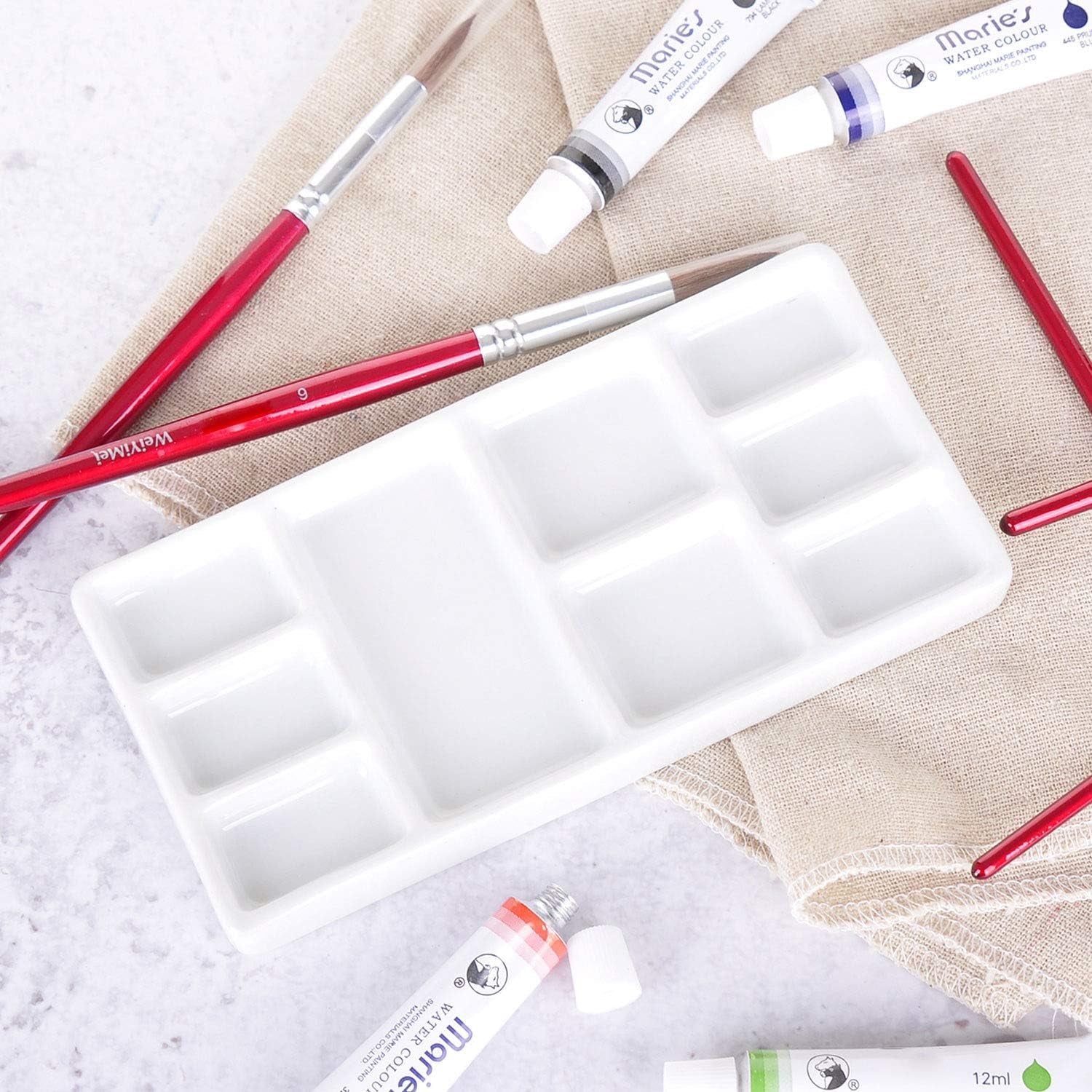 White Square Ceramic Artist Paint Palette,Porcelain Watercolor Palette,Ceramic Mixing Tray for Watercolor Gouache Painting