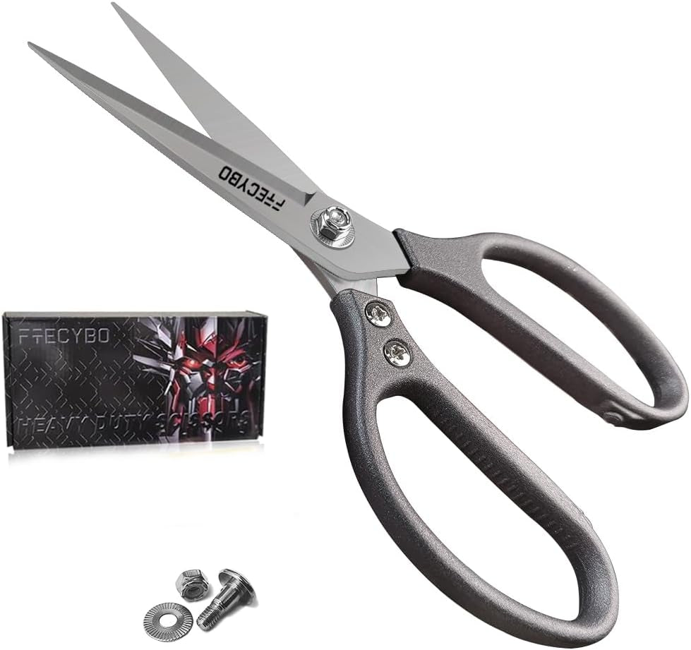 Heavy Duty Scissors 9'', All Purpose, Leather Scissors, Reinforced Stainless Steel Blades with Metal Handles for Home, Office, Easy Cutting Cardboard, Fabric, Carpet, Leather