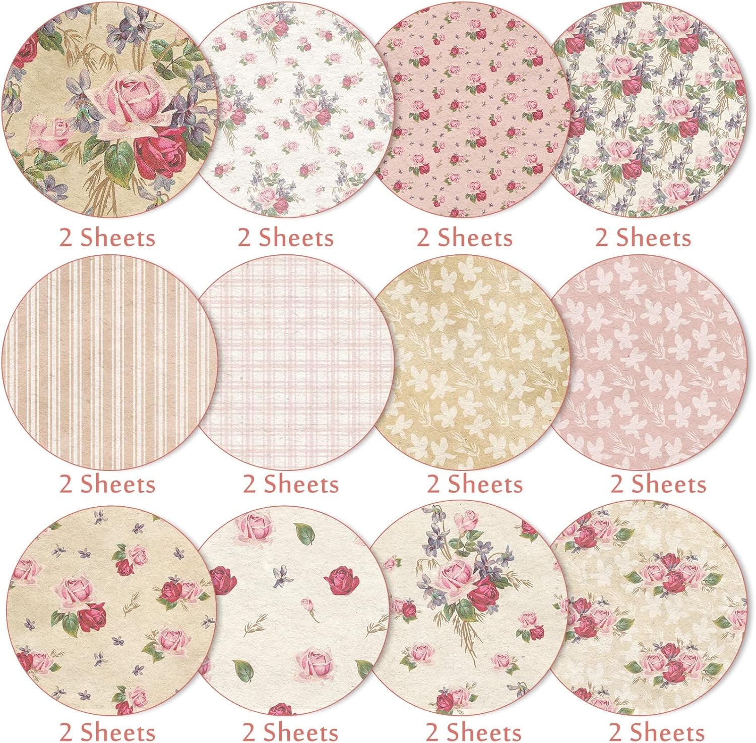12 Designs Spring Pattern Paper 24 Sheet Rose Floral Scrapbook Paper Pink Double-Sided Collection Decorative Craft Paper Folded Flat for Card Making Scrapbook Photo Album Decor, 30 X 30Cm