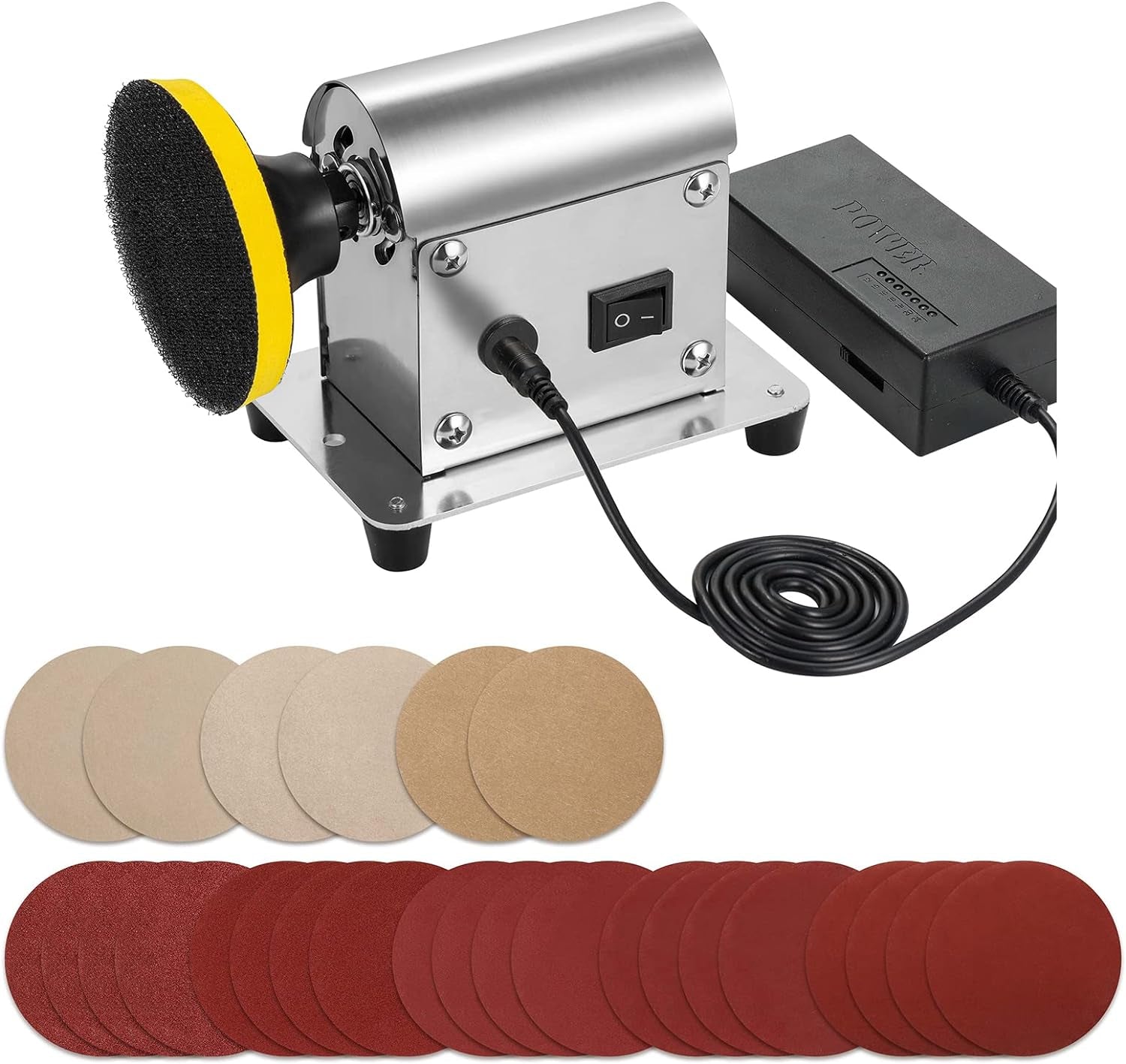 Electric Resin Polishing Machine, Resin Sanding and Polishing Kit Sander, 90W 7-Speed 24V, Including 26 PCS Sandpaper Resin Grinding Polisher Supplies, Epoxy Casting Tools for Resin Molds