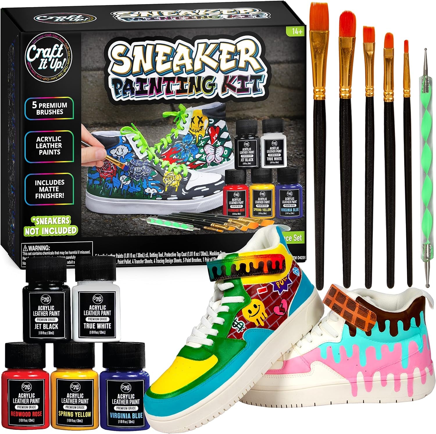 Sneaker Painting Kit Complete Shoe Paint Kit for Sneakers- Paint, Brushes, Tape & More Included- Shoe Customization Kit