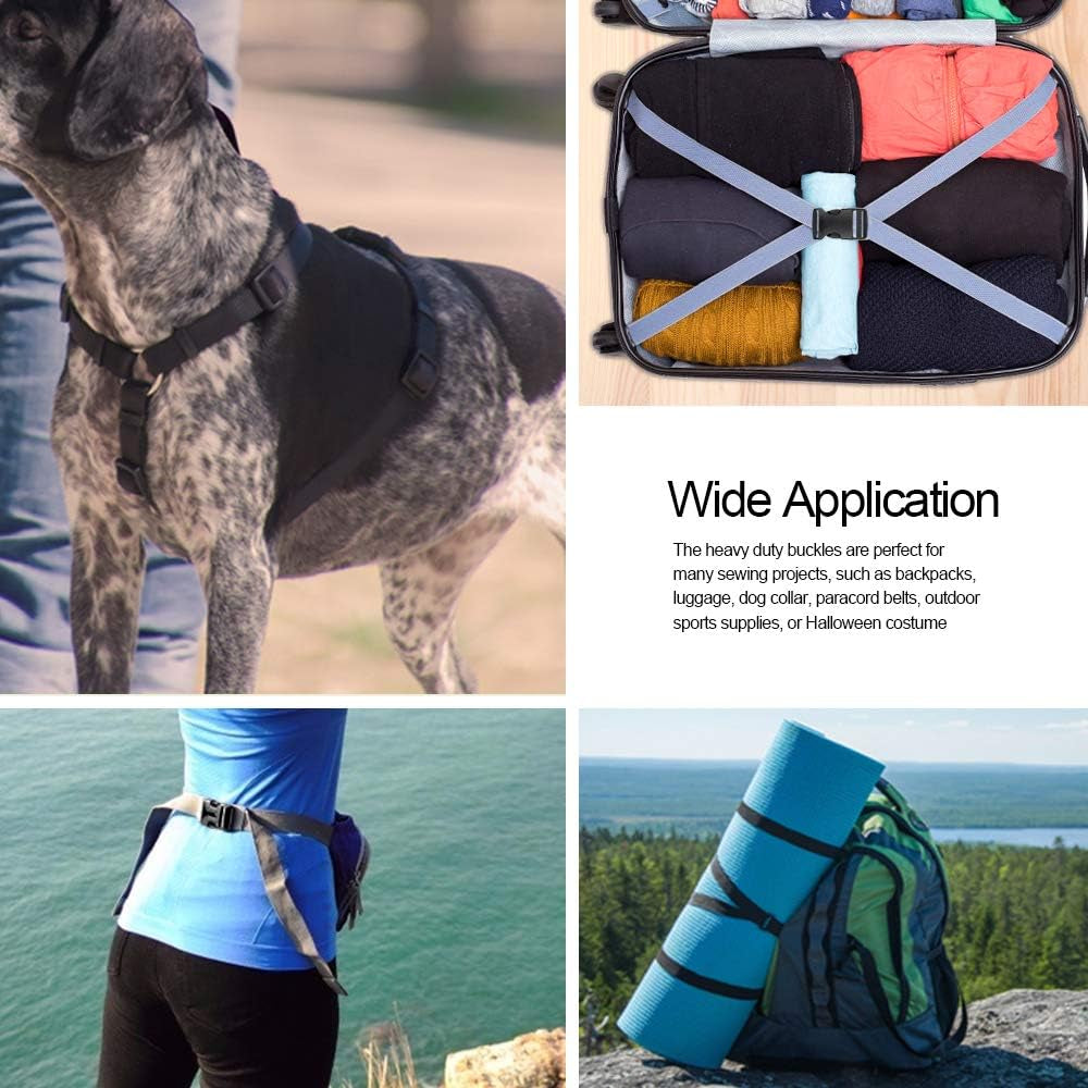 1 Inch Plastic Buckles, 80 Side Release Strap Buckles and Slides Parachute Buckles for DIY Backpack Luggage Strap