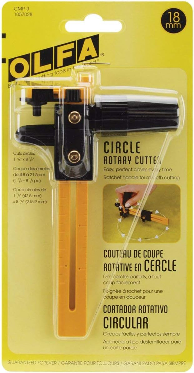 18Mm Rotary Circle Cutter (CMP-3) - Adjustable Rotary Blade Cutter W/ Ratchet Handle Cuts Perfect Circles for Crafts, Sewing, Quilting, Replacement Blade:  RB18-2