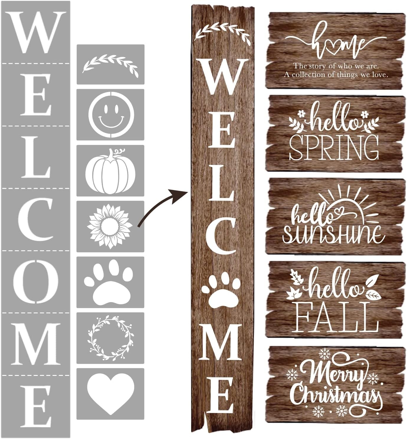 Welcome Stencil, Stencils for Painting on Wood Reusable, Own DIY Projects, Gifts and More, Easy to Use Large Letter Stencil – Horizontal and Vertical (Welcome Stencil)
