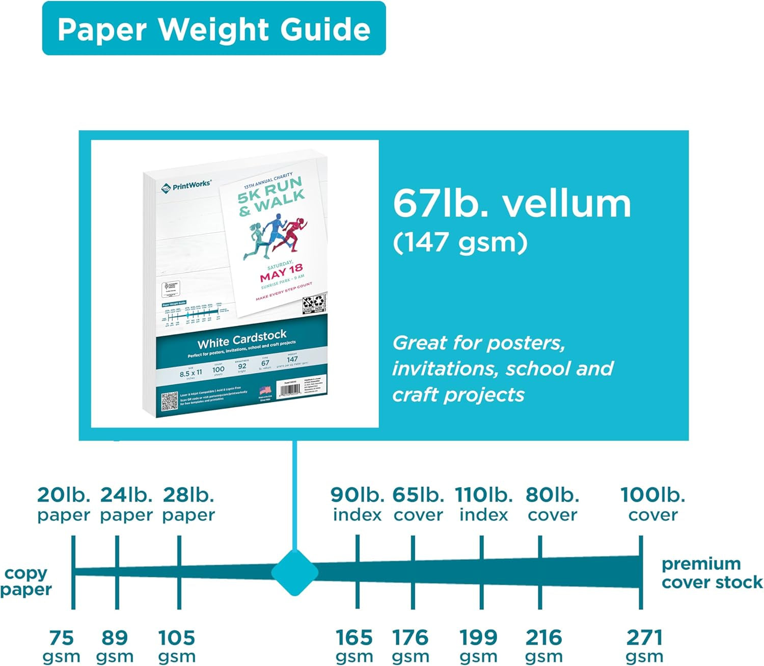 White Cardstock, 67 Lb, 92 Bright, FSC Certified, Perfect for School and Craft Projects, 8.5 X 11 Inch, 100 Sheets (00540)