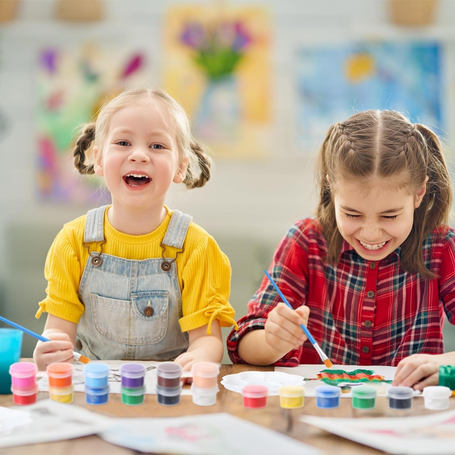 560 Pcs Mini Acrylic Paint Set for Kids 40 Set 12 Colors Washable Paint Strips Bulk 40 Flat Painting Brushes 40 Pointed Brushes Christmas Party Gift for Adult Classroom Birthday Party(2Ml)