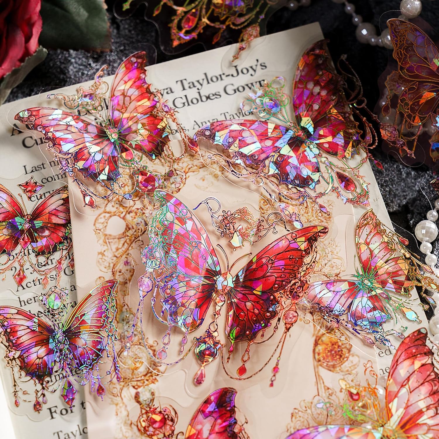 Butterfly Stickers Set (120 Pieces with 6 Themes)-Gorgeous Crystals Holographic Transparent Resin Waterproof Sticker Decals for Scrapbook Supplies Junk Bullet Journals Laptop Crafts Decor
