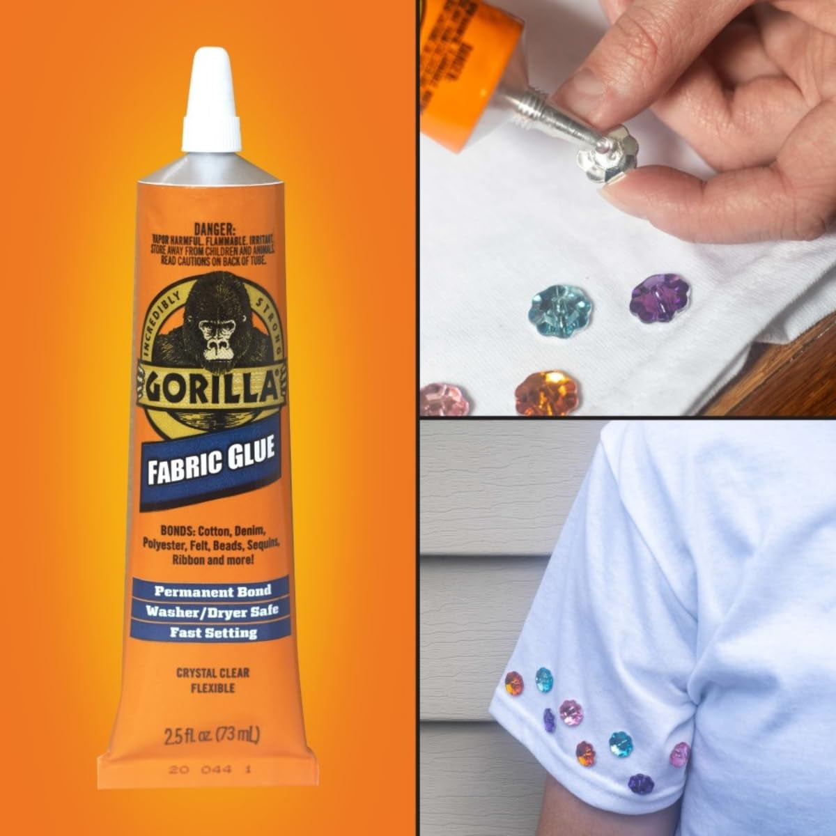 Gorilla Fabric Glue 2.5OZ - 2 Packs with Glue Spreaders | Fabric Fusion, Clothing, and Upholstery Glue | Permanent Clear Liquid Stitch Fabric Glue for Patches on Clothing