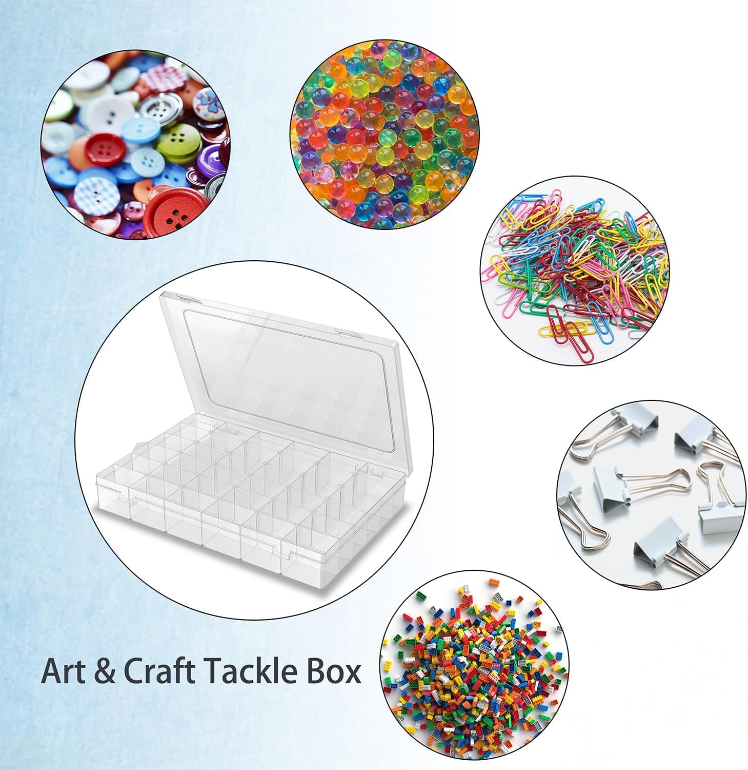 2 Pack Plastic Organizer Container Box, 36 Grids Clear Plastic Parts Organizer Box, for Beads, Art DIY, Crafts, Jewelry, Fishing Tackle with Label Stickers