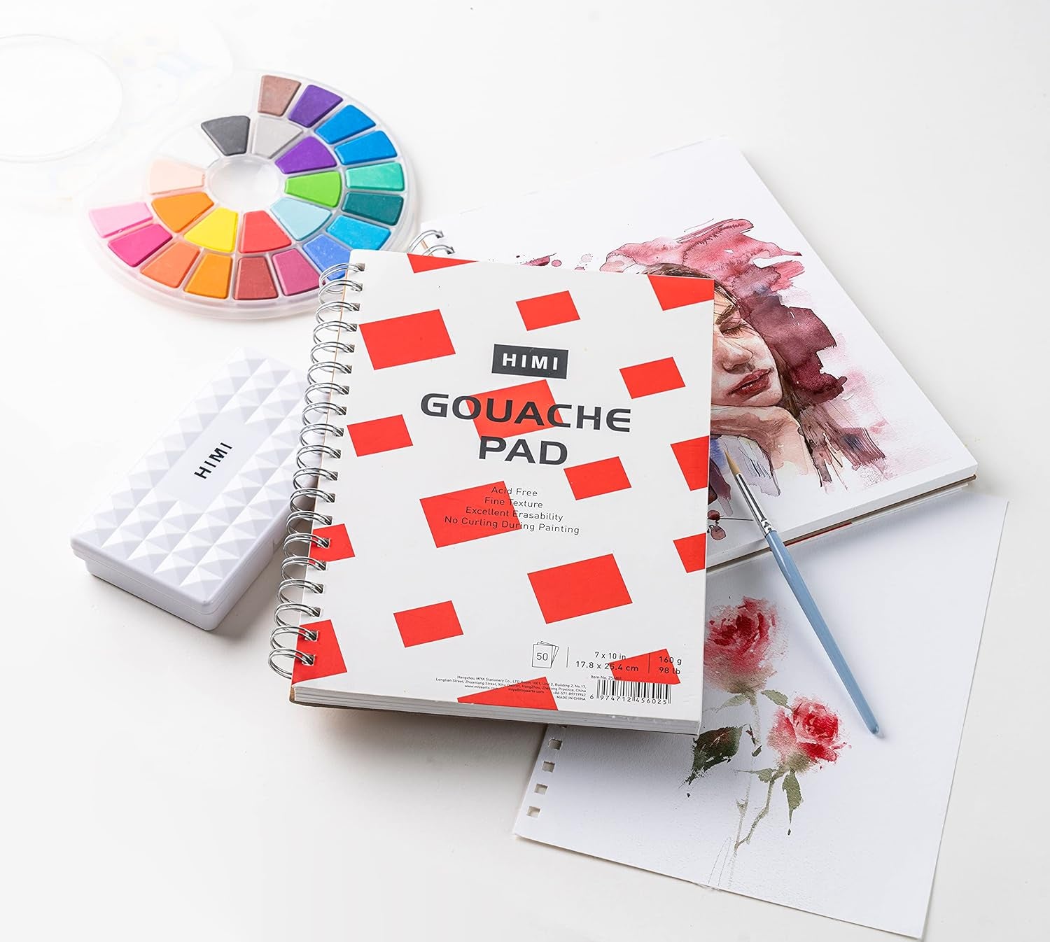 Gouache Pad 7X10''(98Lb/160G) 50 Sheets Mix Paper Pad, Side Wire Bound, Fine Texture, in Gouache Acrylic Art Pad for Sketching, Ink Sketch Book, Art Supplies Drawing Pad Gift （Square）