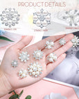 66 Pieces Craft Pearl Crystal Rhinestone Buttons Flower Faux Pearl Bouquet Embellishments for Crafting Flat Back Decorative Button DIY Jewelry Making Supplies Wedding Bouquet Jewelry (Silver)