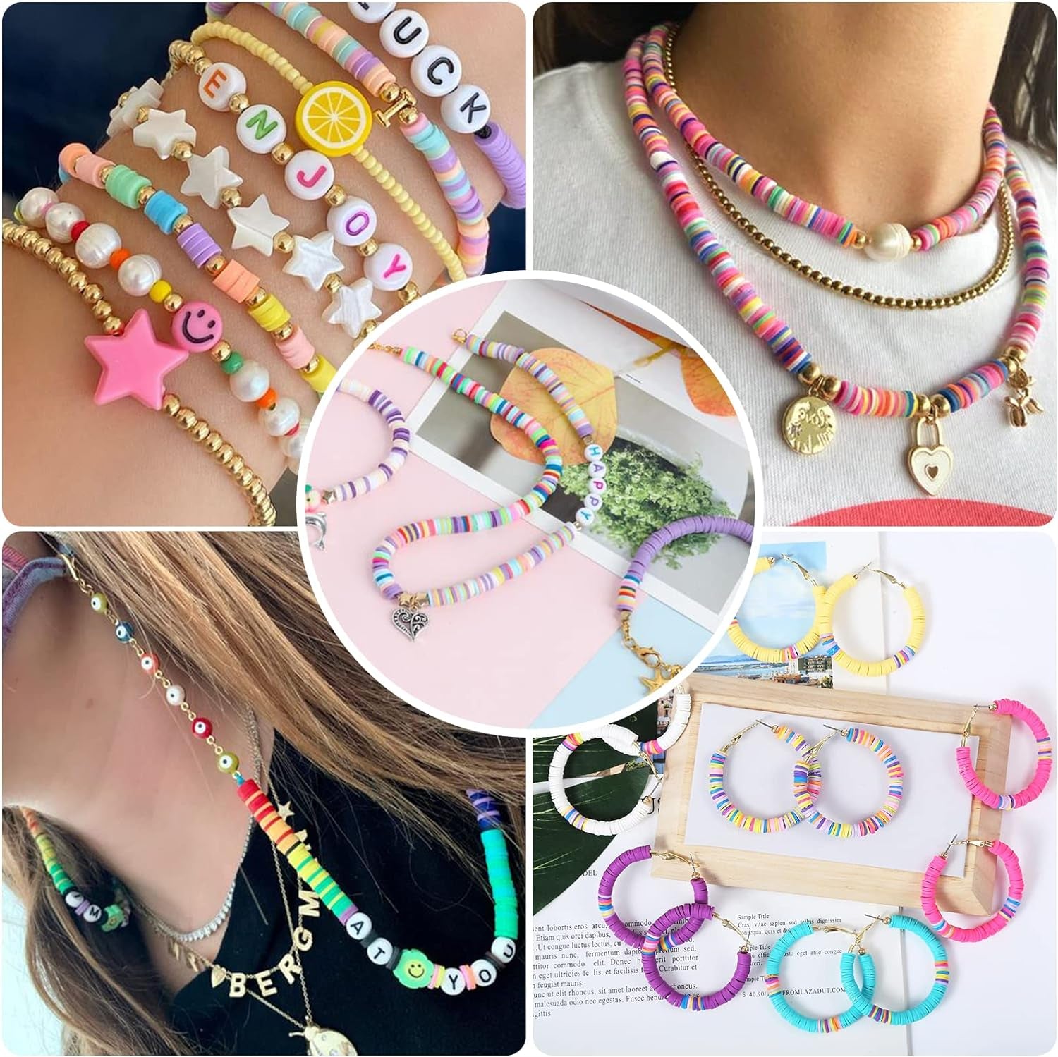 16860 Pcs Clay Beads Bracelet Making Kit, 128 Colors Polymer Beads Spacer Heishi Beads, Flat Preppy Beads for Jewelry Making Kit with Charms, DIY Crafts Gift