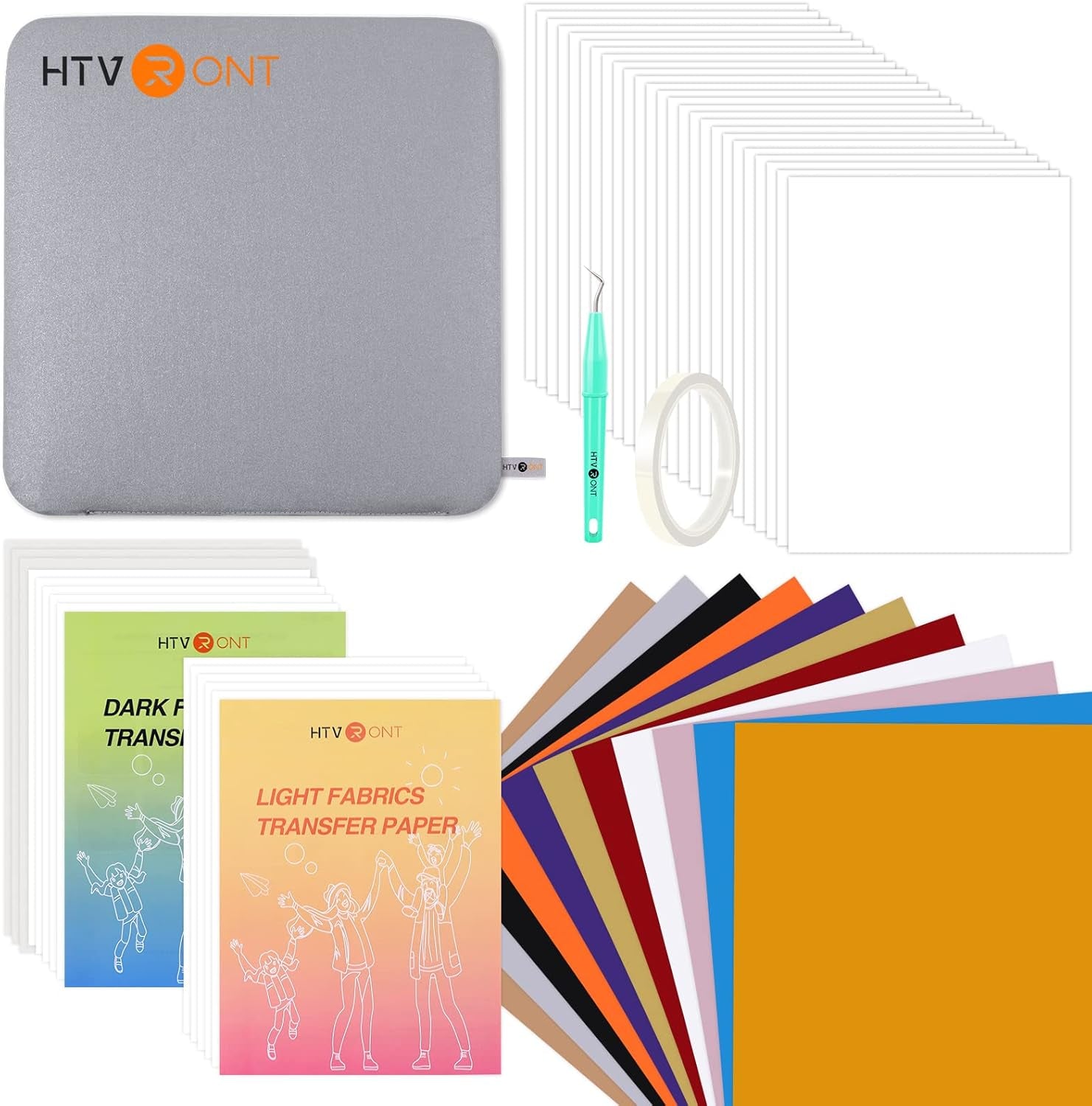 Auto Heat Press Accessories - 52 Pcs Heat Press Supplies for Auto Heat Press Machine, All-In-One Heat Press Starter Kit for Cricut Easy Press, Include Heat Transfer Material &amp; Tools