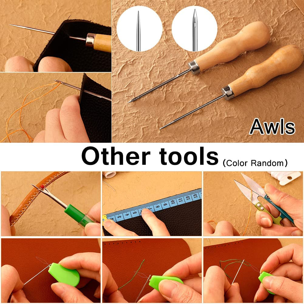 59 Pcs Leather Sewing Kit Leather Needles for Hand Sewing,Heavy Duty Sewing Upholstery Repair Kit Waxed Thread Large-Eye Stitching Needles for Carseat Backpack Carpet Boots Shoes Canvas Sofa