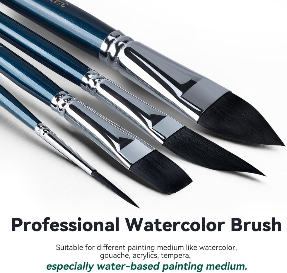 10Pcs Natural Watercolor Paint Brush Set Professional for Watercolor Acrylic Ink Gouache Tempera Blue Color