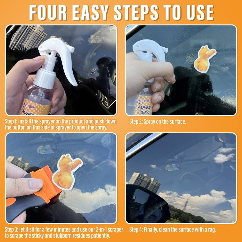 Adhesive Remover for Cars, 3.3 Fl.Oz Car Sticker Remover Spray with Scraper &amp; Extra Plastic Razor Blades, Sticker Remover for Cars, Windows, Rapidly Removes Labels, Sticker, Glue